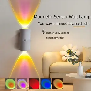 RGB Color Changing Motion Sensor Wall Light, USB Rechargeable Wireless Smart LED Lamp, Home Indoor Hallway Automatic Stairs Nightlight
