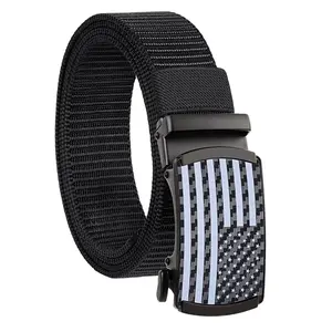 Men's Stretch Tactical Belt, Military/Work/Business/Outdoor/Casual Belt / Hiking Belt, Nylon Webbing, Ratchet Quick-Release Buckle, American Flag Design