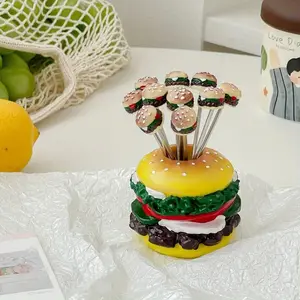 10 pieces of hamburger stainless steel fork, cute hamburger shape, durable and non-slip,Perfect for Parties, Grilling & Kitchen Use, Party Essentials, Playful Food Design, Foodware