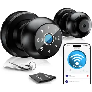 5-in-1 WiFi Smart  Door Knob Lock - Built-in WiFi, Lock-Side Programming, APP Compatibility, Triggered Remote Unlock, Real-Time Alerts, Door Locks for Bedrooms & Offices Keyless Anti-Theft  Door Lock deadbolt lock keypad biometric thumbprint auto
