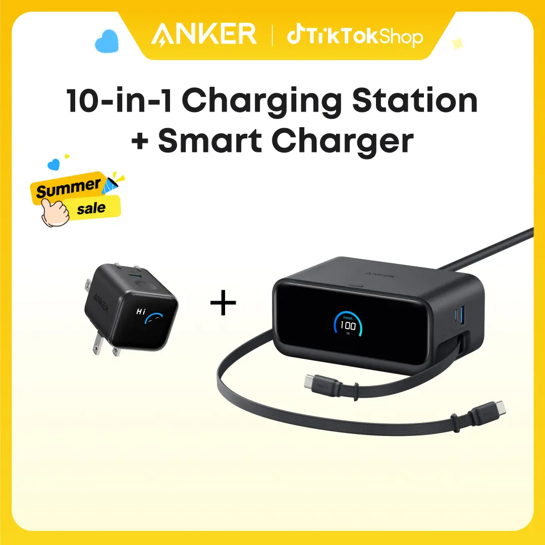 Anker Nano Charging Station( 2.3 ft Anker InstaCord Retractable Cable, 3 USB-C, 1 USB-A, 3 AC) + Anker Smart Display Charger ( Built-In Care Mode, Compact with 180° Foldable Plug) sohochic