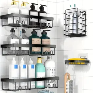 [5-Pack Rustproof Shower Caddy] Shower Caddy 5-Pack, Adhesive Shower Organizer With Soap Holder, Rustproof No Drilling Shower Shelves For Inside Shower & Bathroom Organizer