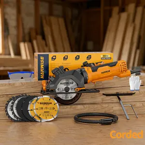 【DealsForYouDays】Electric circular saw, supporting 45 ° oblique cutting, with built-in laser assist. The tool set includes auxiliary guide rails,  and 3 types of saw blades, suitable for cutting wood, plastic, ceramic tiles, and soft metal materials.