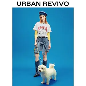 URBAN REVIVO Women's Retro Hong Kong-Style Tie Detail Denim Skirt  UWL840123