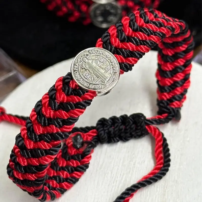 Saint Benedict Medal~Red and Black Nylon Thread Handmade Bracelet