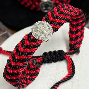 Saint Benedict Medal~Red and Black Nylon Thread Handmade Bracelet