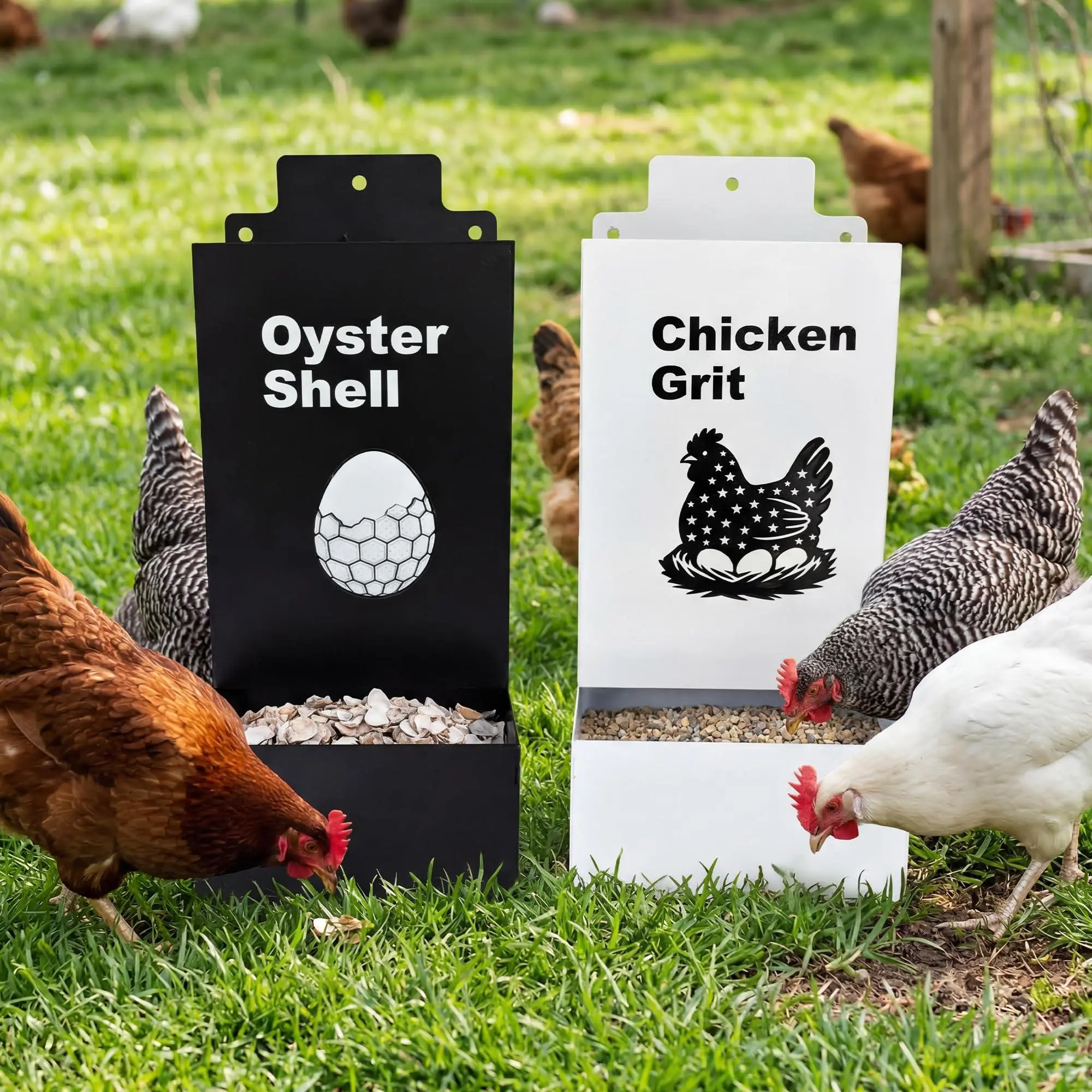 GARVEE Anti-Waste Large Capacity Metal Chicken Feeder Set - Heavy-Duty Galvanized, Rainproof, Wall-Mounted, Easy Install & Clean, for Chickens, Ducks, Pigeons, Turkeys, Outdoor Bird Feeding