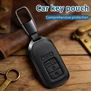 PEICHI for Honda Key fob Cover with metal Keychain,genuine leather Full Cover Protection,Key fob case Compatible Honda Accord  Odyssey Passport Smart Remote Key
