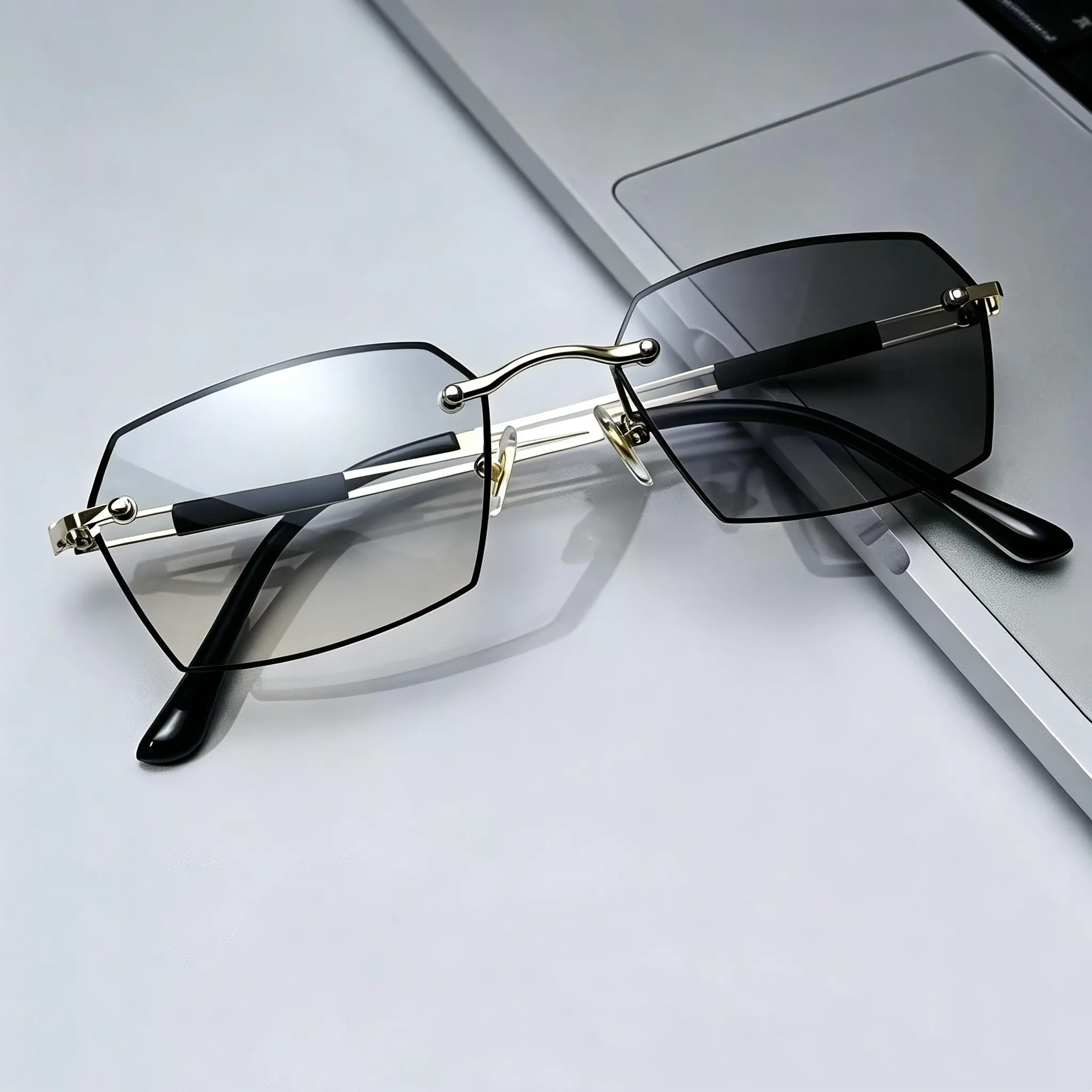 [2026]Photochromic Reading Glasses ,Stylish  Anti-Blue Light & UV Protection, Lightweight Rimless Design with Soft Silicone Nose Pads for All-Day Comfort
