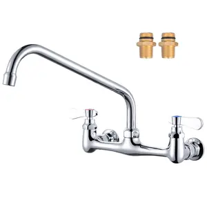 WOWOW Commercial Double Handle Wall Mounted Standard Kitchen Faucet with 12 in . Swivel Spout in Polished Chrome