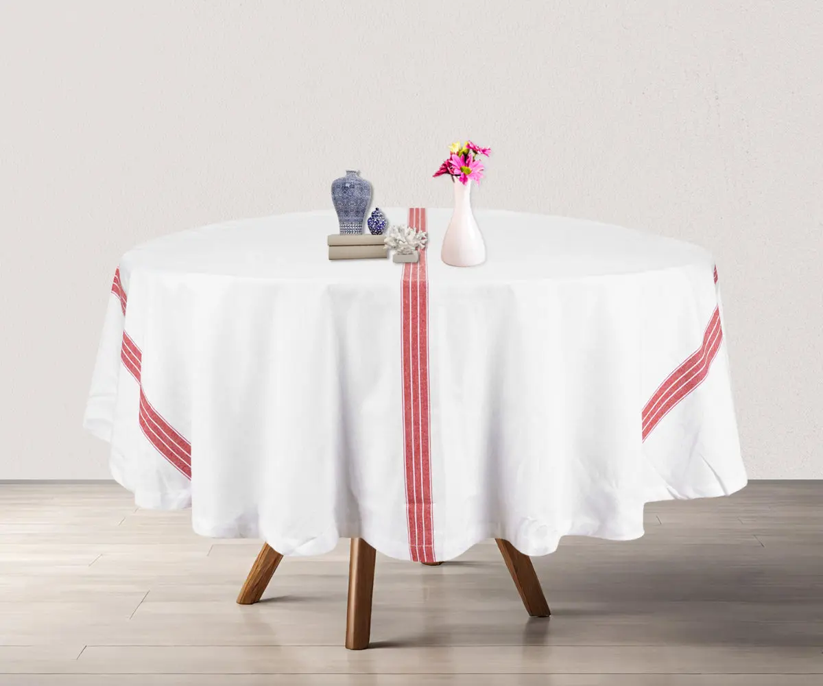 Round Tablecloth 63 inch - Striped Cotton Tablecloth