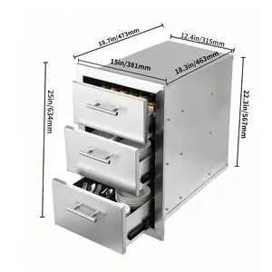 【New Model】Cxforste 15×25*18.7 Inch Outdoor Kitchen Stainless Steel Triple Access BBQ Drawers & BBQ Islands | 15"W × 25"H × 18.7"D Heavy-Duty Kitchen Drawer Storage Cabinet - Modern Storage Furniture for Grilling Station holder door
