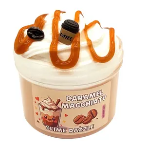 Caramel Macchiato DIY Slime 12 Fl Oz Total – Thick & Glossy Coffee Slime Set with Caramel Glaze & Milk Layers  – Kicking Caramel Scent + Coffee Bean Charms – Intermediate Slime