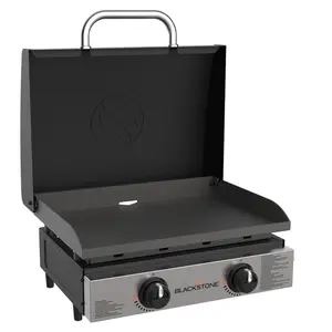 Blackstone 1813 Original 22” Tabletop Electric Griddle with Hood, Stainless Steel Front Plate, and Powder-Coated Black Steel