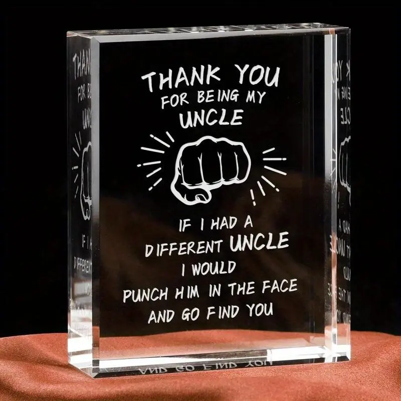 FathersDayGift & Birthday Gift for Uncle - Engraved Crystal Appreciation Plaque from Niece & Nephew, Unique Keepsake for Uncle with Custom Message (Square Design) Glass Decoration Items 8*11Cm(1 Count)