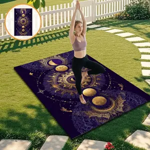 Luxury Yoga Mat with Sun Pattern, Non-Slip Outdoor Home Fitness Mat, Odorless Meditation Pad, Comfortable Durable Professional Yoga Mat