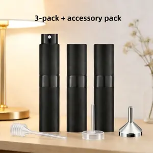 3 Pack 8ml Refillable Perfume Spray Canister Bottles, Portable Aluminum Travel Dispensers with Adjustable Glam & Acrylonitrile Butadiene Styrene Rotating Mechanism Stackable Airtight Snack Containers