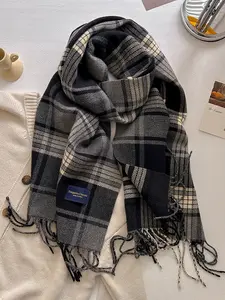 Women's Plaid Scarf Fitted Style, Fall & Winter Casual Fashion Accessory, Perfect for Christmas, Warm Knit Wrap, Checkered Scarf