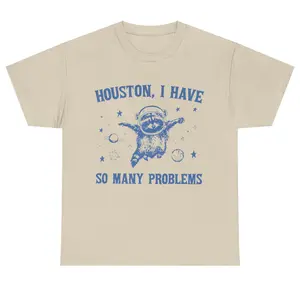 Raccoon In Space Retro 90s Graphic T-Shirt, Funny Galaxy Graphic T-shirt, Problems Gag Moon 90s Shirt, Vintage Animal Gag Unisex Tee