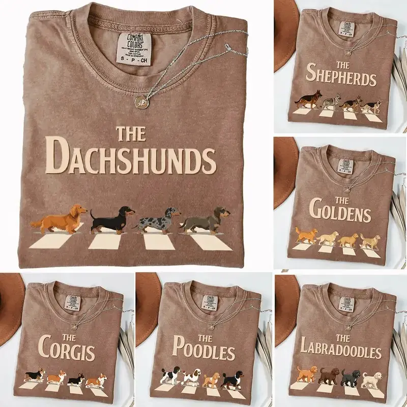 Custom Dog Breed T-Shirt, Personalized Dog Mom Gift, 50+ Breeds Available, Retro Abbbey Road Style Unisex Tee