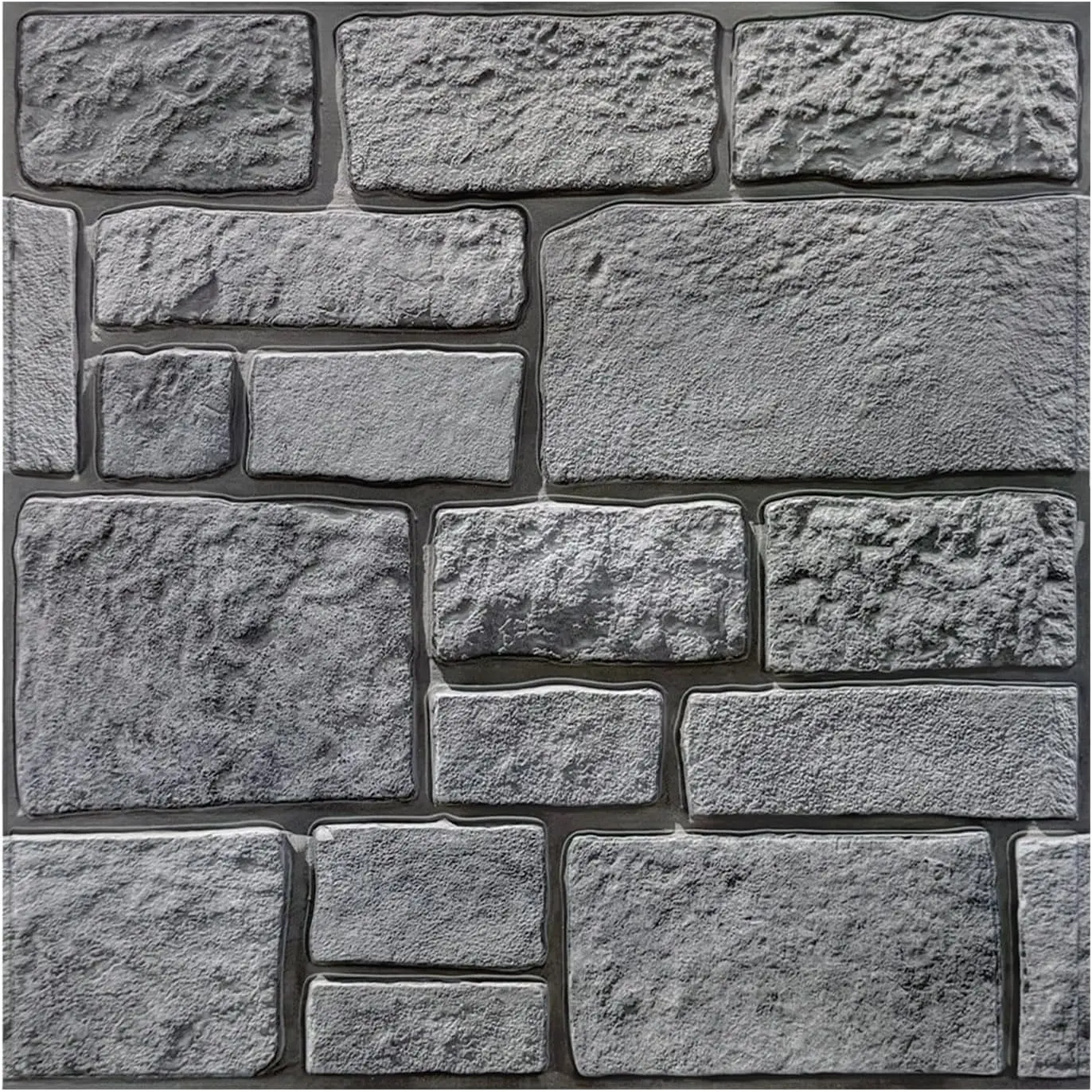 3D Wall Panel Peel and Stick, Faux Stone Wall Panel, 10 Pcs 12"X12"-Light Thin PVC Gray Stone Self Fake Brick Backsplash for Decor