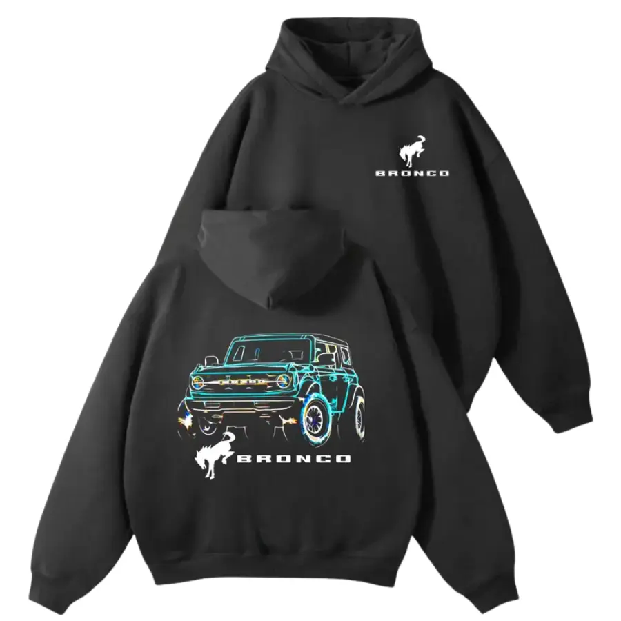 Vintage Ford Bronco Neon Hoodie, Off Road Truck Graphic Pullover for Men Women, Retro Neon Adventure Vehicle Sweatshirt