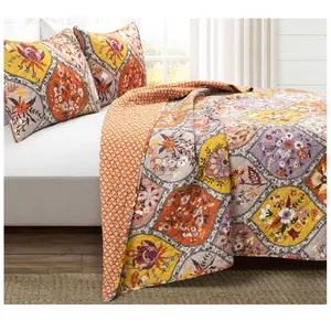 Lush Decor Flower Reversible Quilt Tangerine/Lilac Full/Queen