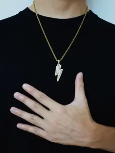 Trendy Lightning Bolt Pendant Necklace, Unisex Zirconia Decor, Fashion Accessory for Any Occasion, Perfect Gift for Family and Friends, Fashion Cool Accessories