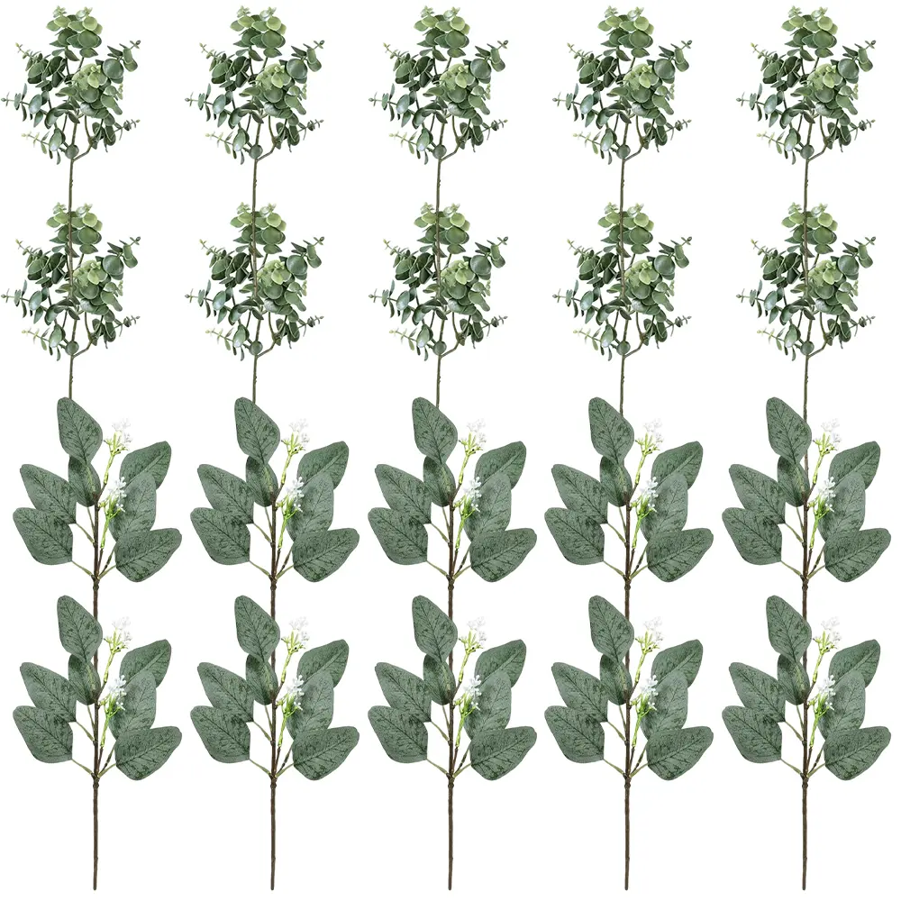 Pack of 20 Mixed Eucalyptus Leaves Stems Bulk Artificial Eucalyptus Leaves Sprays Faux Oval Eucalyptus Leaves with White Seeds Stems for Floral Wreath Garland Bouquets Arrangement Wedding Greenery Decoration