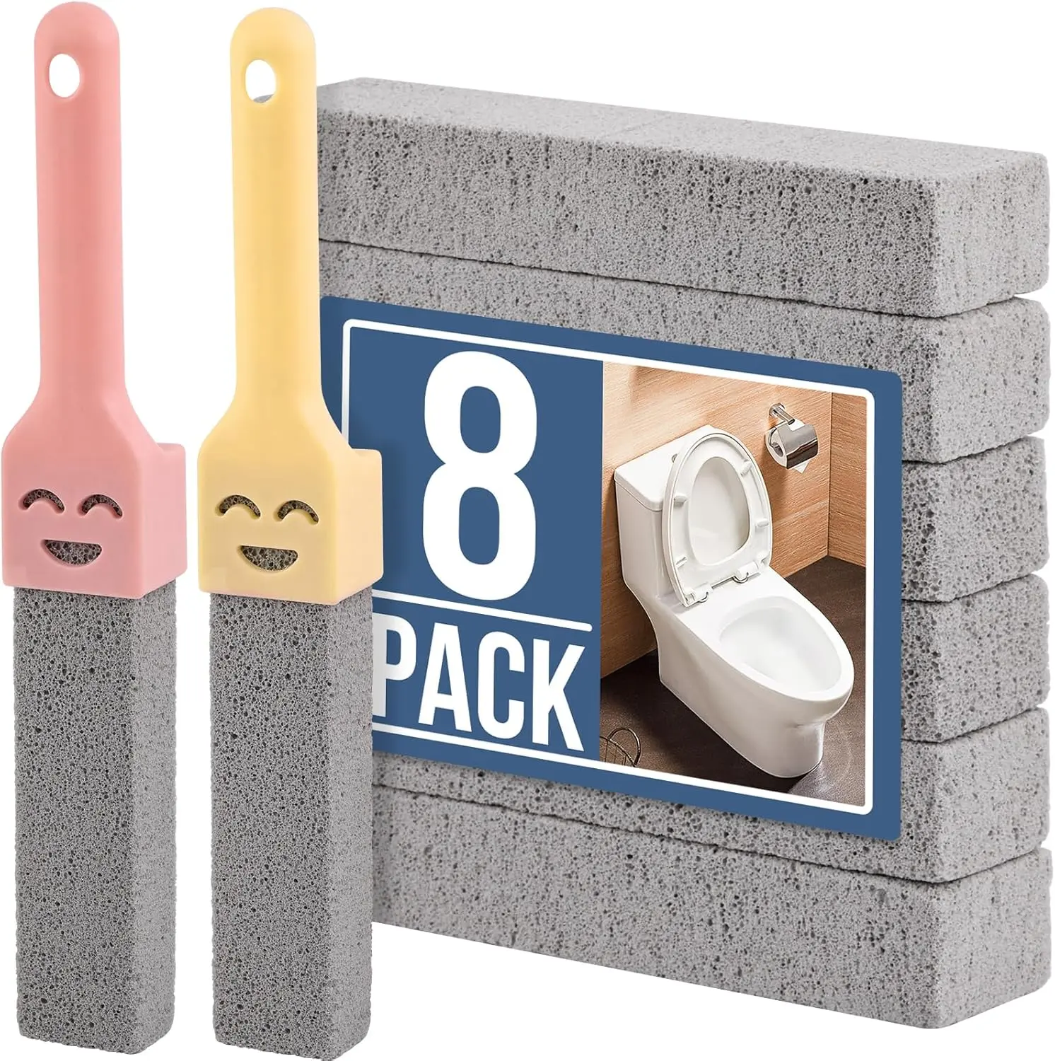 Pumice Stone 8 Pack Scouring Sticks with 2 Universal Handles Grey Pumice Stone Cleaner for Toilets Bathrooms Kitchens Spas Pools Ergonomic Grip Brush