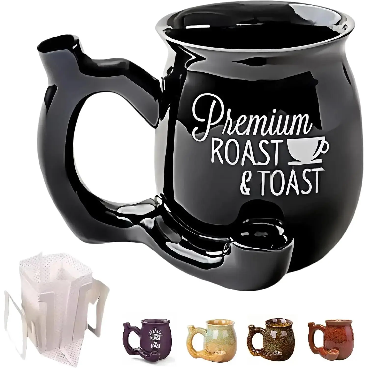 Wake and Bake Coffee Mug Novelty Glazed Ceramic Coffee Pot Shaped Cup with  Handle Dishwasher Microwave Safe Fathers Day Halloween Christmas Gifts for Coffee Lovers (with Filters) (black)