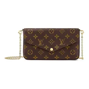 Pre-owned Louis Vuitton Canvas & Cowhide Leather Shoulder Bags Pochette Felicie Three in One Presbyopia All Over Printed Buckle Closure Coated Chain Bag Crossbody Shoulder Bag Brown