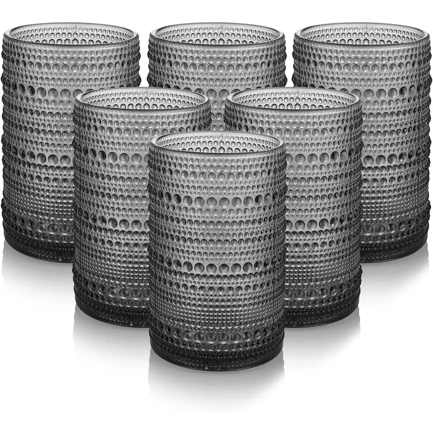Hobnail Drinking Glasses Set of 6,15 oz Vintage Glassware Set Cocktail Glass Set, Embossed Grey Water Tumbler,for Beer, Whiskey,Juice and Various Mixed Drinks (15OZ Grey)