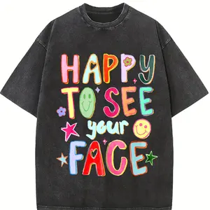 Happy To See Your Face Teacher Shirt Hand Drawn Colorful Doodle Stars Messy Glitter Teacher T-shirt Appreciation Gift Tee