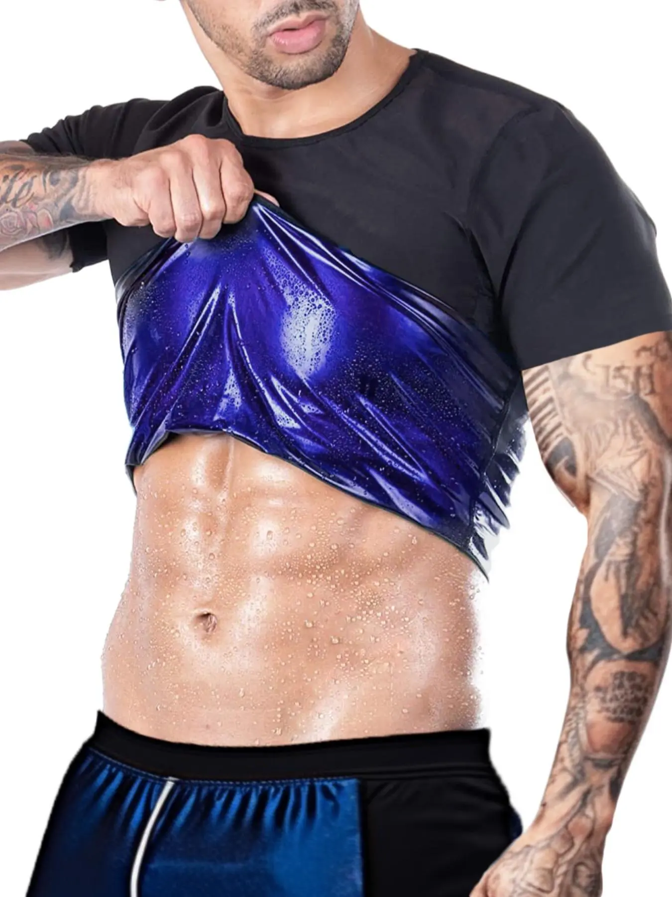 Men's Sauna Sweat T-Shirts, Athletic Short Sleeve Tee, Heat Lock Workout Compression Top, Fitness Training Shirt, Gym Daily Workout Wear