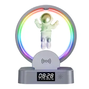 Maglev Astronaut Digital Clock Speaker - Compact Bluetooth Audio with Wireless Charging for Pad, Smartphone & Devices, Subwoofer, Creative Home Decor Gift Ornament