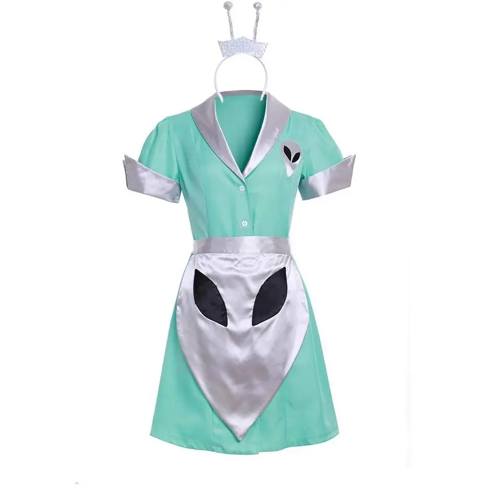 Women's Roswell Crashdown Cosplay Costume Maid Dress Liz Parker Cafe Waitress Uniform with Apron