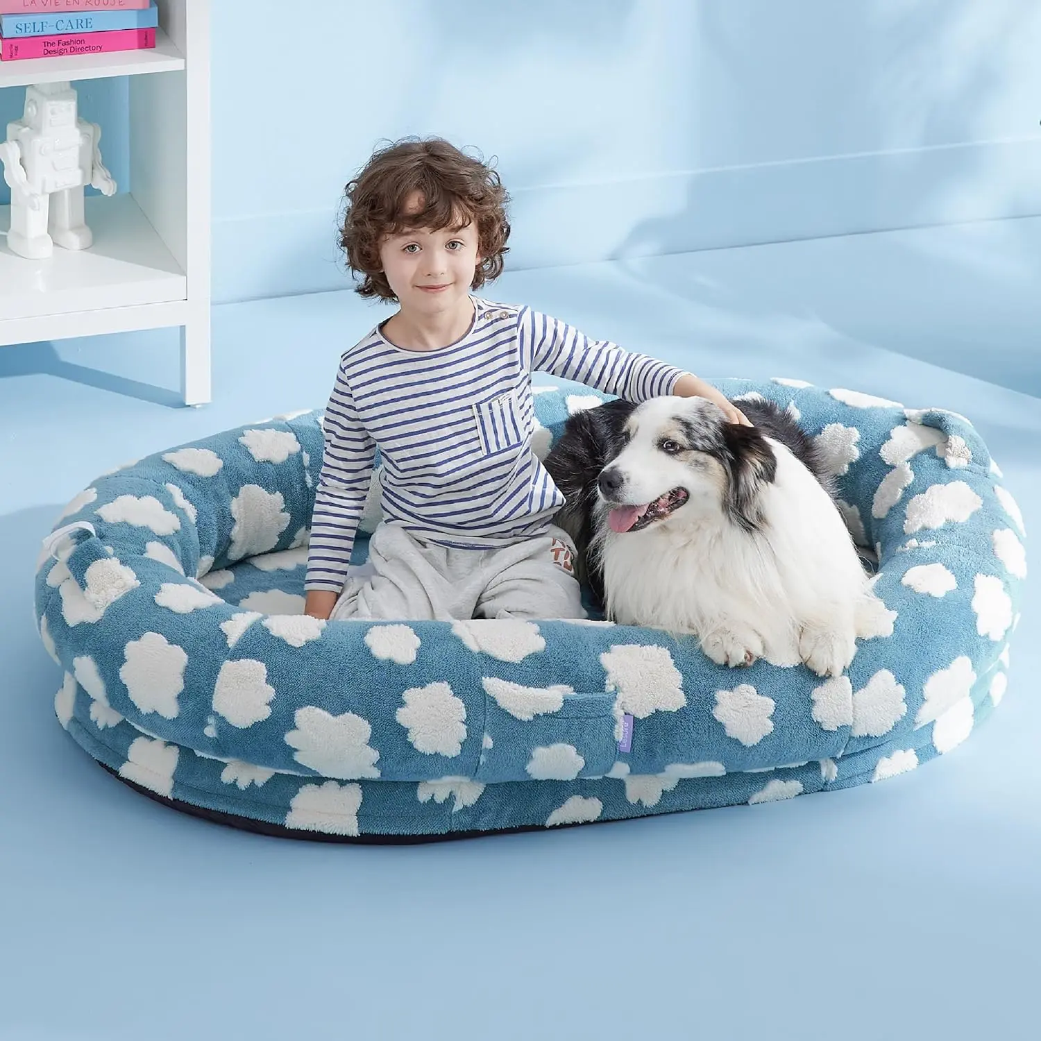Jaquard Human Dog Bed Blue XL(55x37x10)