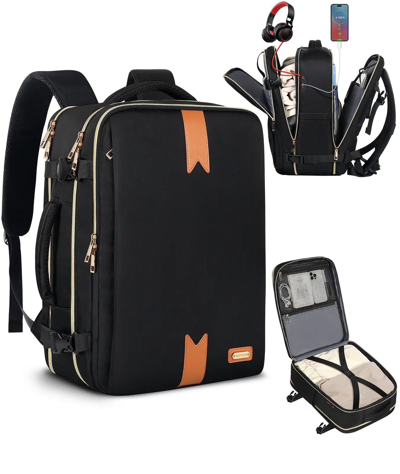 Travel Backpack, 40L Expandable & Multifunctional Carry On for International Travel, Unisex Polyester EDC Gear for 15.6-Inch Laptops with USB Port, Capacity