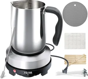 2025  Candle Making Kit with Hot Plate, Candle Making Supplies with Wax Melting Pot, Stirring Spoon, Anti-Scalding Pad, Candle Wicks, Wooden Wick Holders, Candle Making Pouring Pot