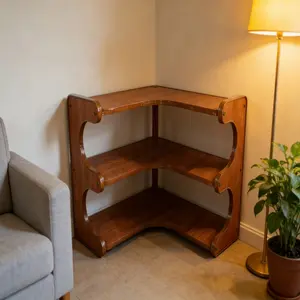 1 space-saving corner desktop shelf - dedicated to home offices, bedrooms, living rooms, with a curved design - sturdy natural wood structure, easy-to-clean surface - suitable for plants, books (DM021)