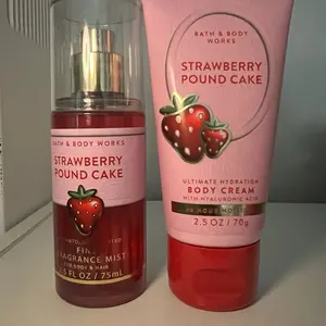 Bath & Body Works Strawberry TRAVEL SIZE SET Body Spray Set Ultimate Hydration Body Cream with Shea Butter Hyaluronic Acid 24 Hour Moisture