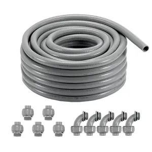 VEVOR 1-Inch Flexible Electrical Conduit,  100 ft, PVC Liquid-Tight Conduit Non-Metallic with 5 Straight and 5 90-Degree Conduit Connector Fittings, for Air Conditioning Motor Controller Pump, IP65