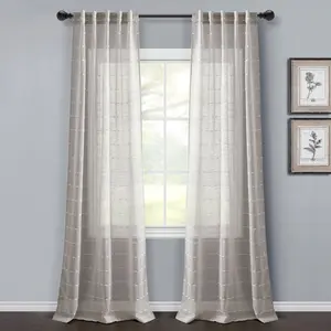 Lush Decor Farmhouse Textured Sheer Back Tab Rod Pocket Window Curtain Panel Set 38"W x 84"L Dotted Stripe Pattern STANDARD 100 by OEKO-TEX Certified Interior Decoration Accessories