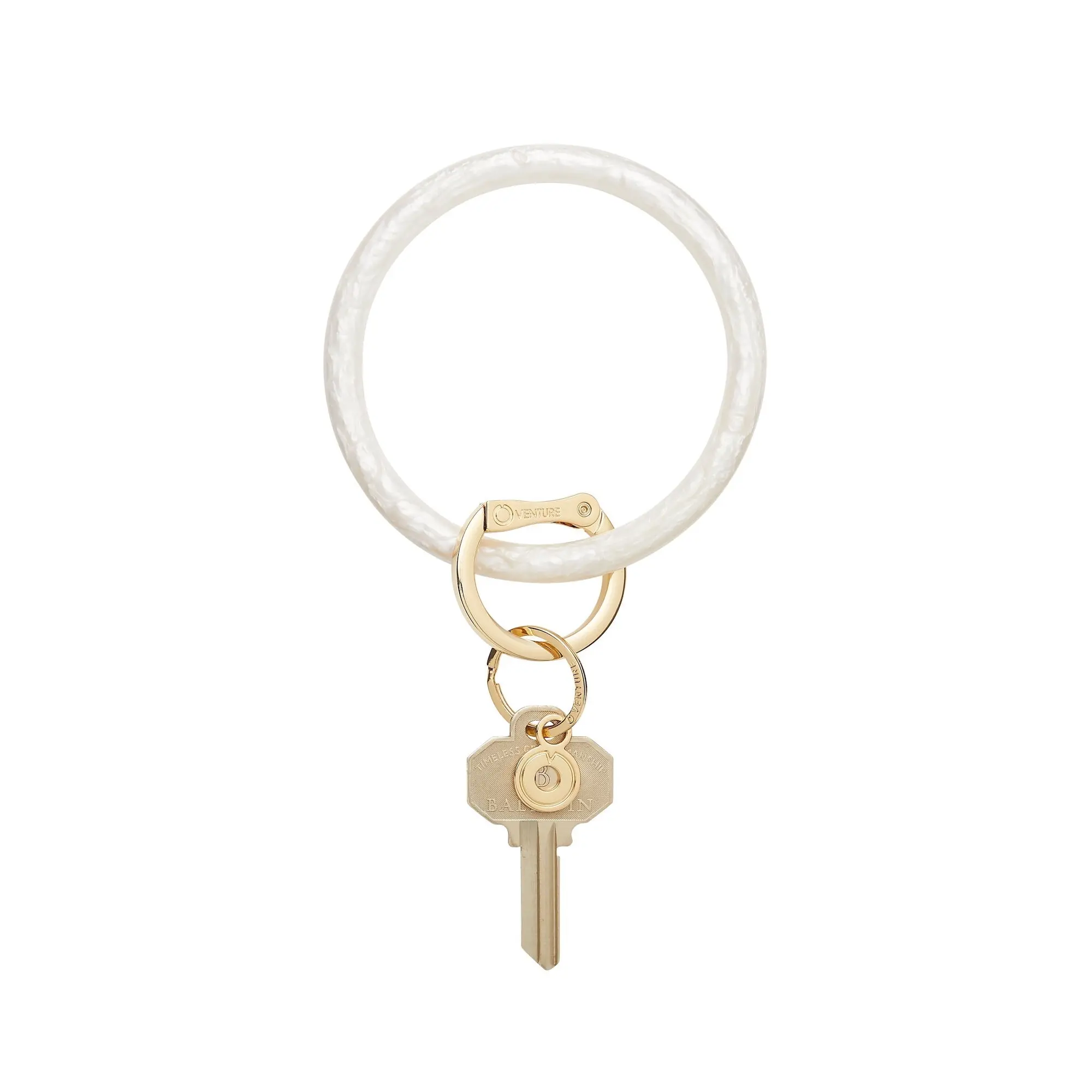 OVENTURE Marshmello Resin Big O® Key Ring - Creamy White Durable Resin with Gold Locking Clasp & Key Charm for Hands-Free Convenience