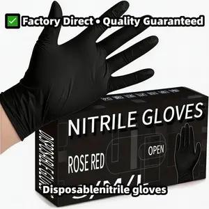 Box of 100 Disposable Nitrile Gloves, Powder-Free Anti-Slip, Tear-Resistant Waterproof Oilproof, Home Kitchen Bathroom Cleaning Hand Protection, Household Cleaning Gloves