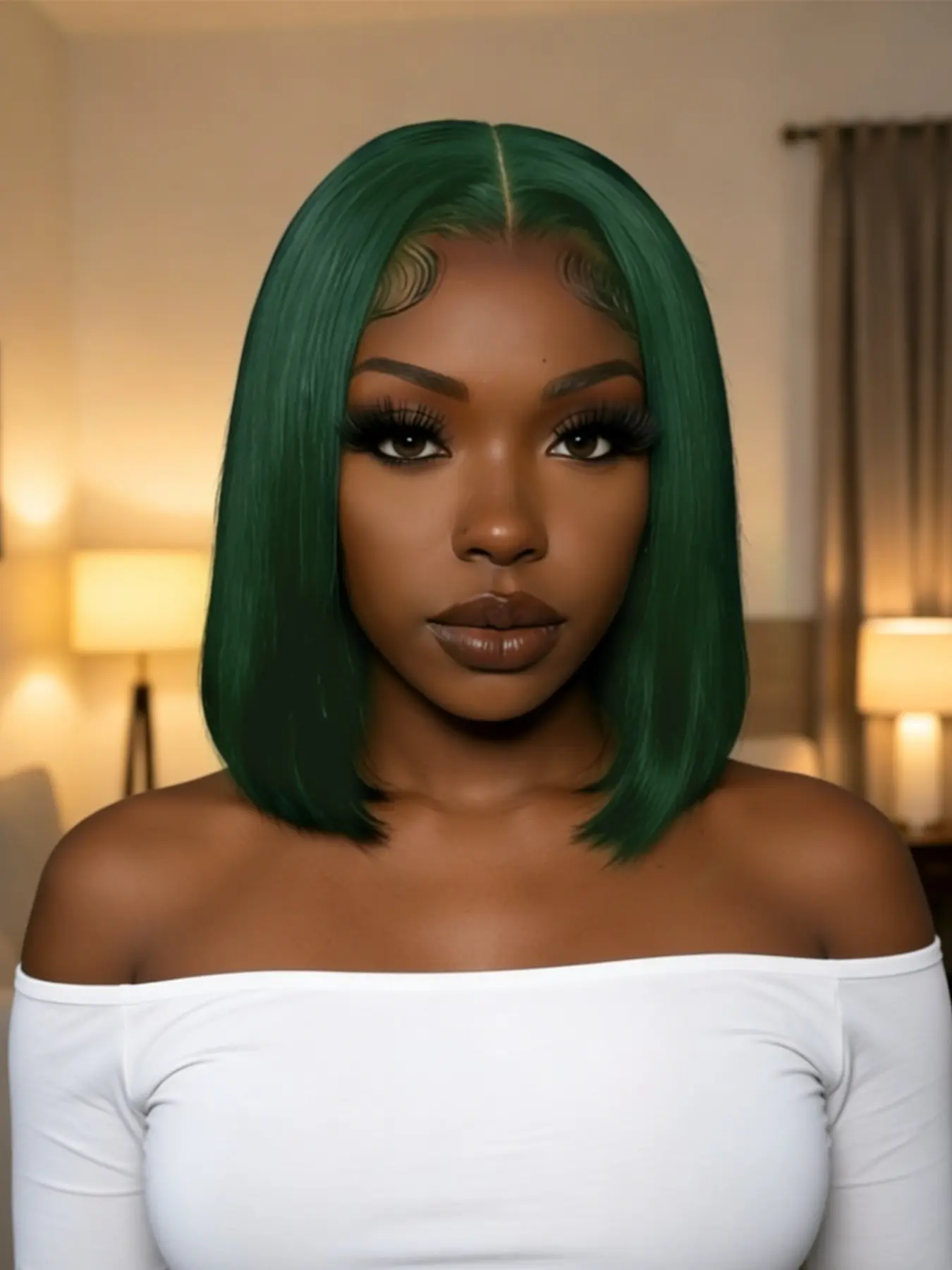 Bob Style Straight green color  Short Hair Wig Daily Party Cosplay Holidays Use Wig 13X4 Glueless Lace Straight Wigs  Elegant Straight Human Hair Wig for Women