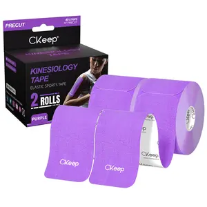 Ckeep Precut Kinesiology Tape, 2 Rolls - Original Cotton, Latex-Free tapes for Knee Shoulder Pain, Injuries & Sprains (Purple)