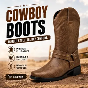 Men’s Western Cowboy Boots – Vintage Leather Mid-Calf Boots