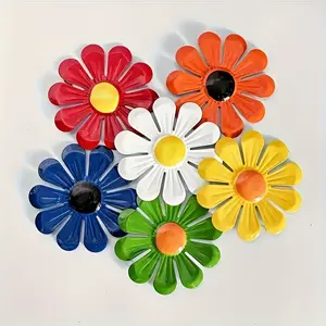 6 pieces of metal flower wall decoration, garden decoration, metal sunflower wall art hanging decoration, Daisy decoration, indoor living room, bedroom, dining room, outdoor backyard, porch fence
